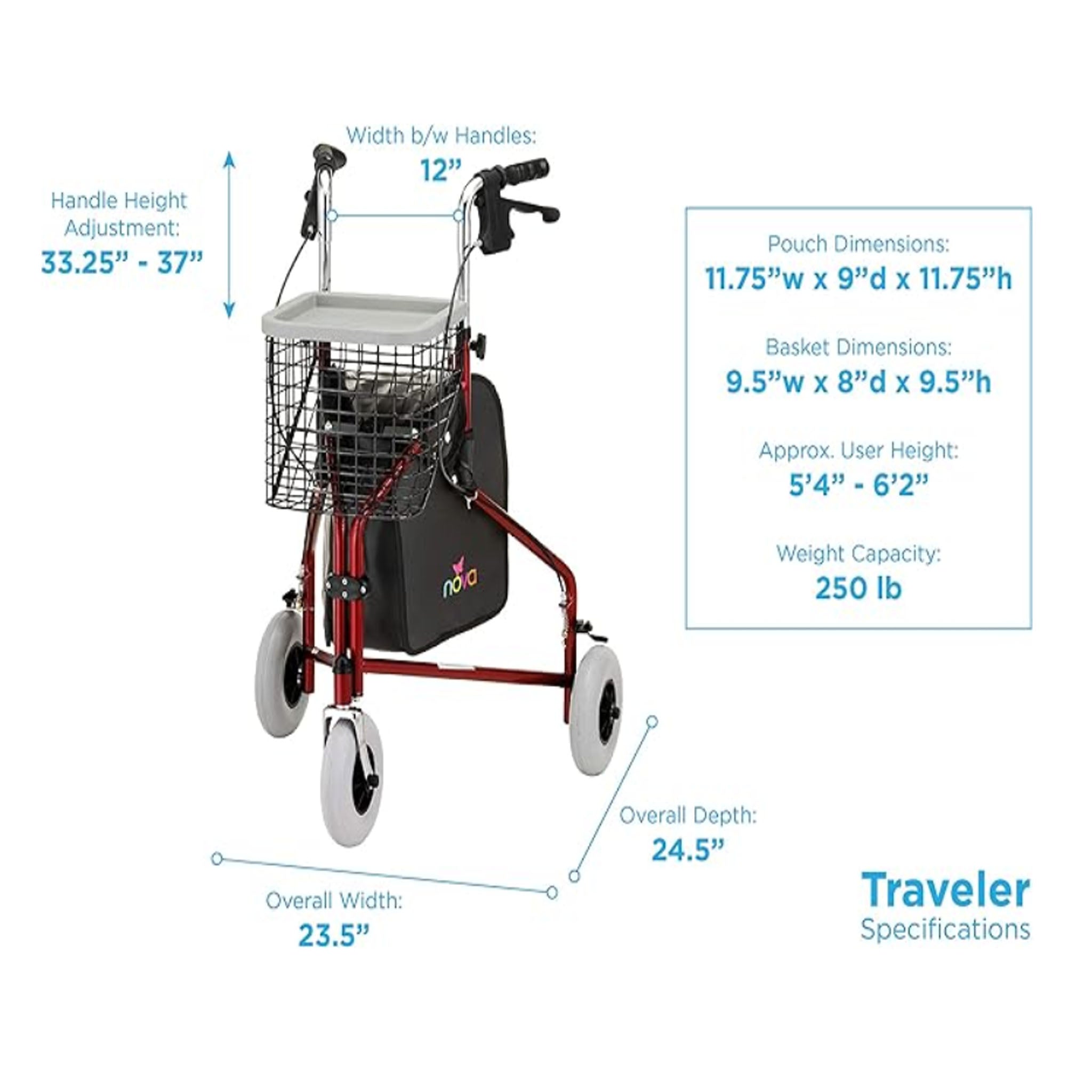 Traveler 3-Wheeled Walker by Nova